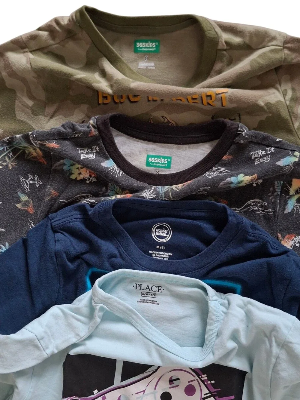 Lot of 4 boys casual school graphic tee shirts size M